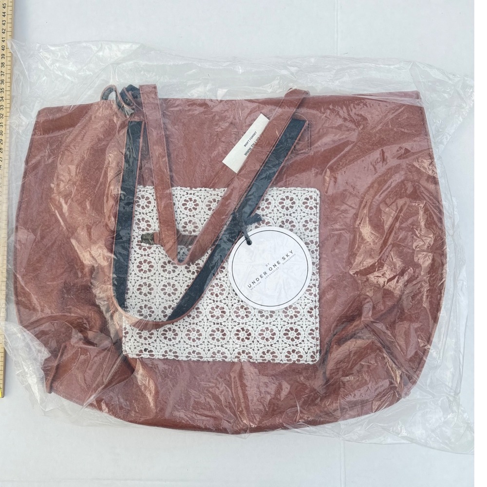 Y2k Under‎ One Sky Women Boho Natalya Reversible Crochet Pocket Tote Brown Black